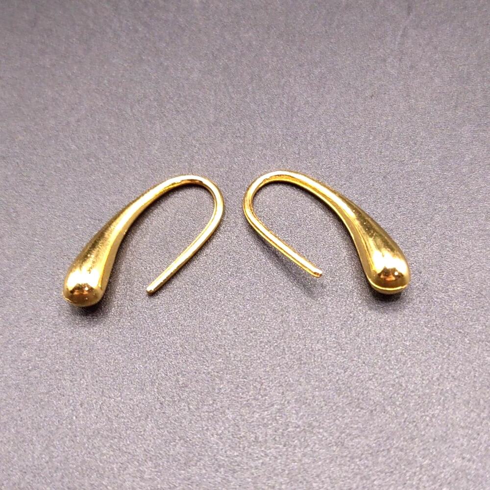 18k Gold Plated Teardrop Earrings Dangle Minimalist Women's Vtg. Birthday Gift